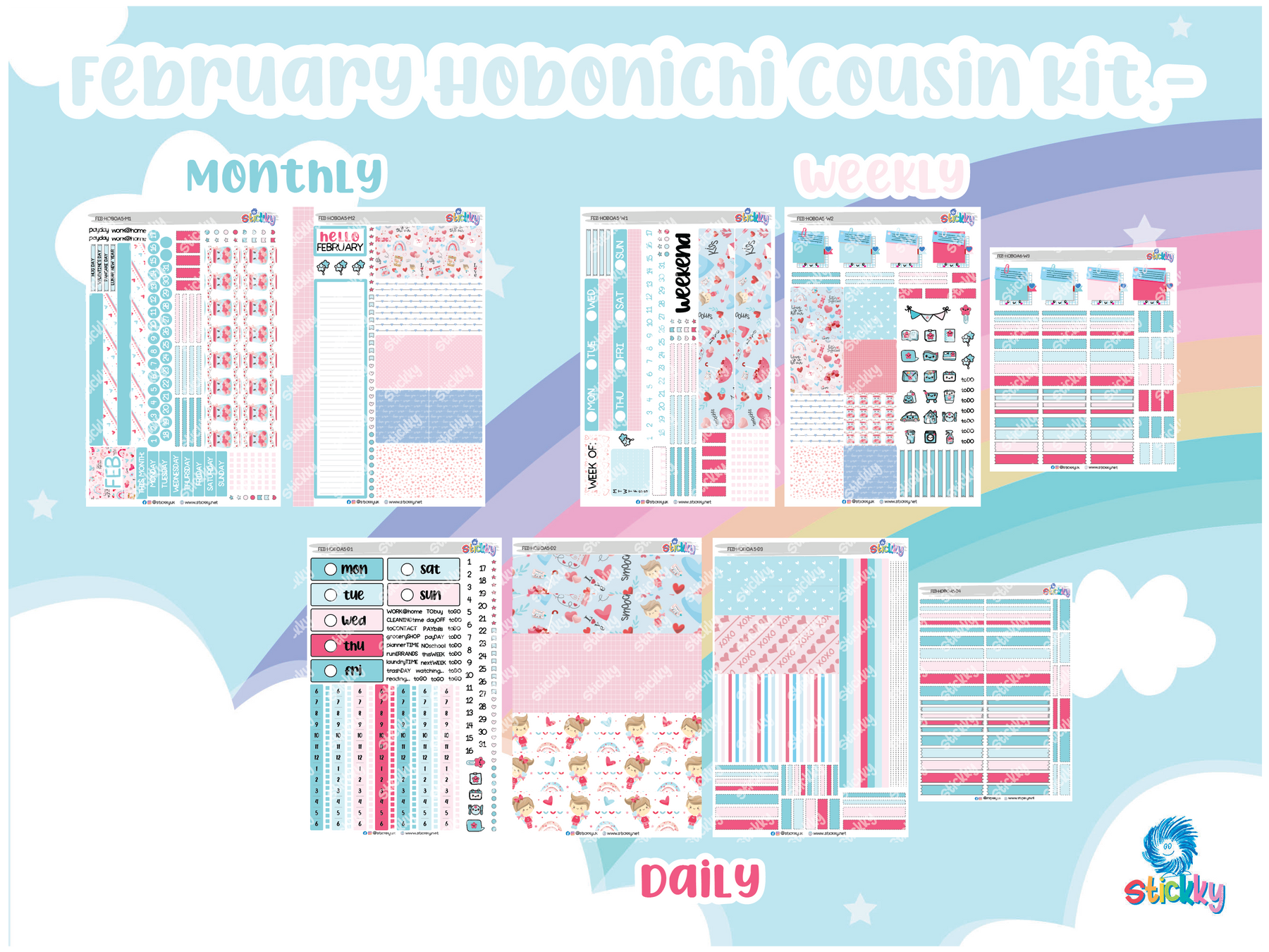 February Stickky Planner Kit - Hobonichi A5 (Cousin)✨