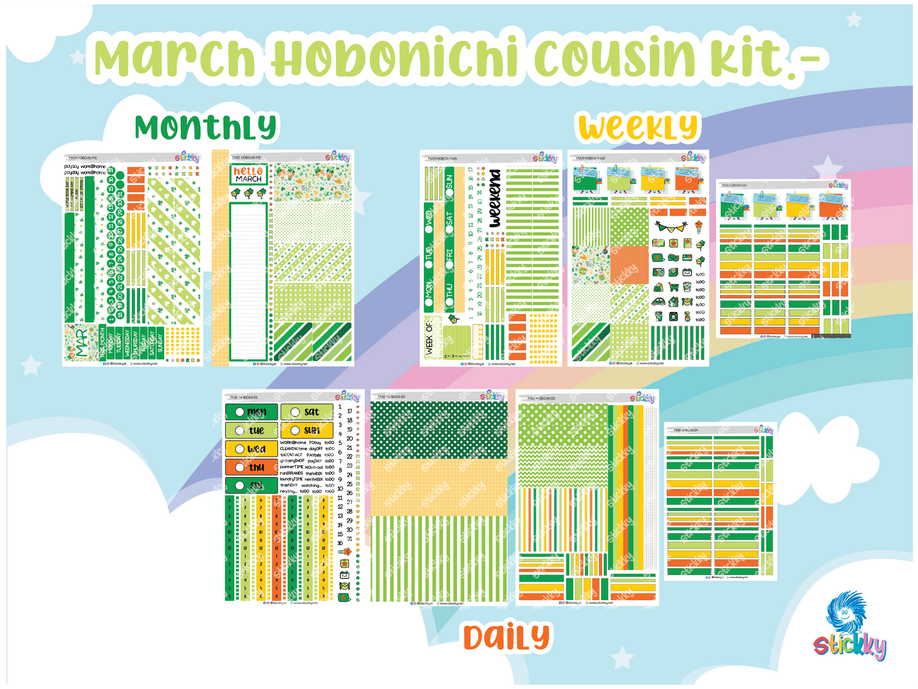 March Stickky Planner Kit - Hobonichi A5 (Cousin)✨