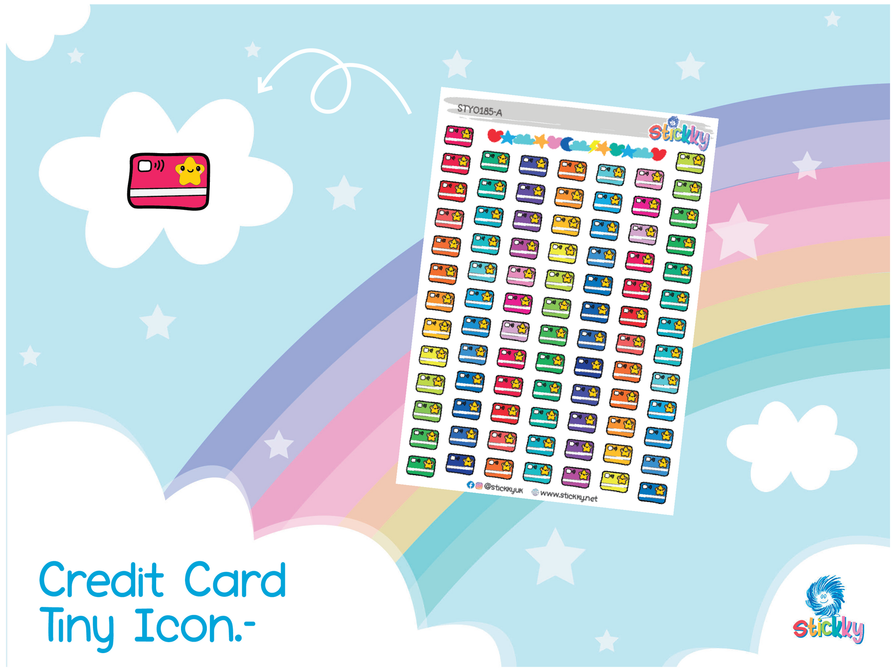 Credit Card Tiny Icon — Rainbow Kawaii Planner Stickers | Stickky