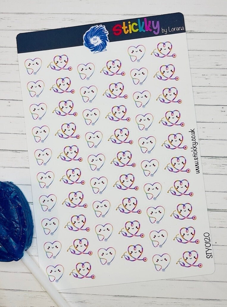 Cute Stethoscope GP Doctor Appointment Stickers Sheet.-