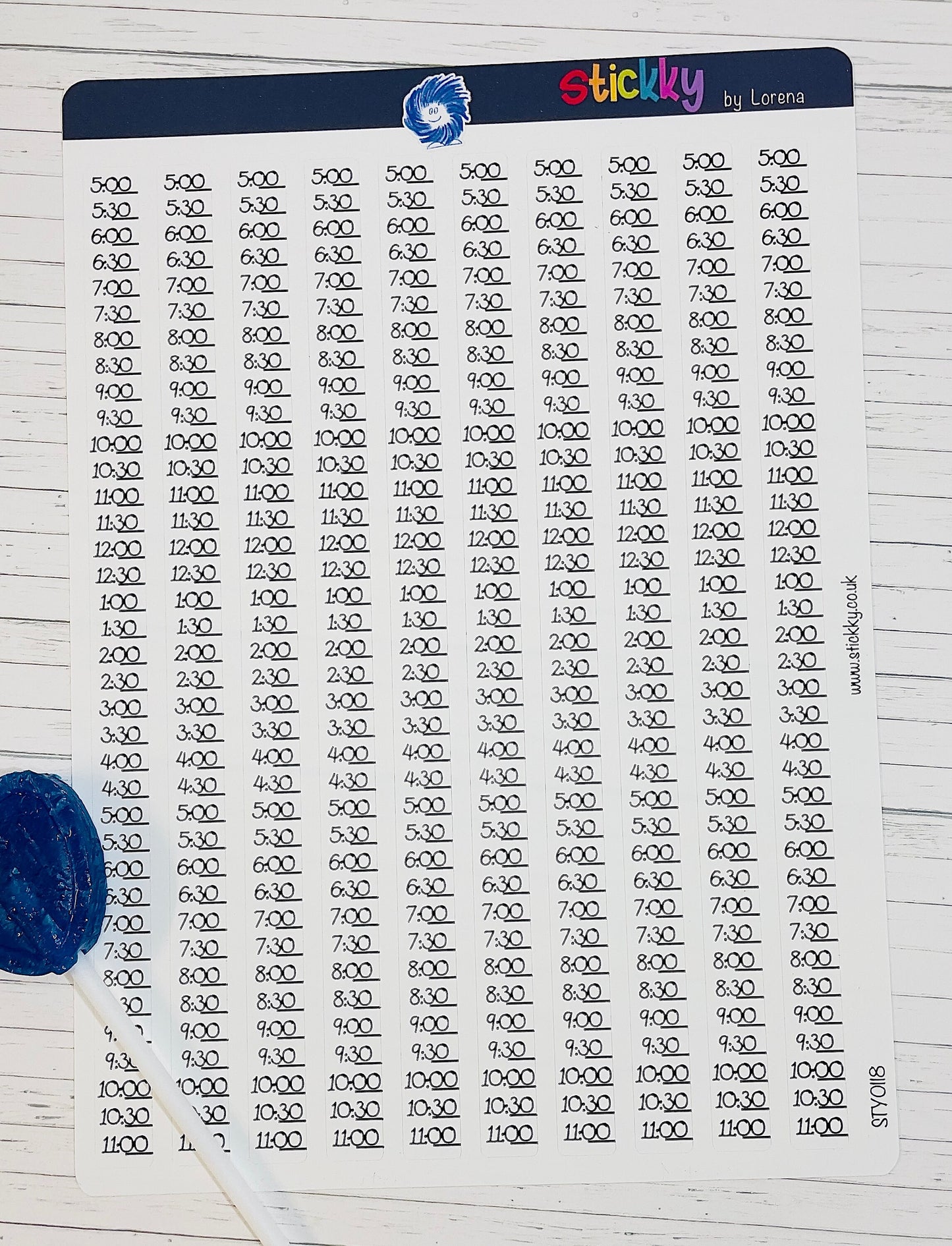 Time strip 1/2 hour Vertical Functional Stickers Sheet.-