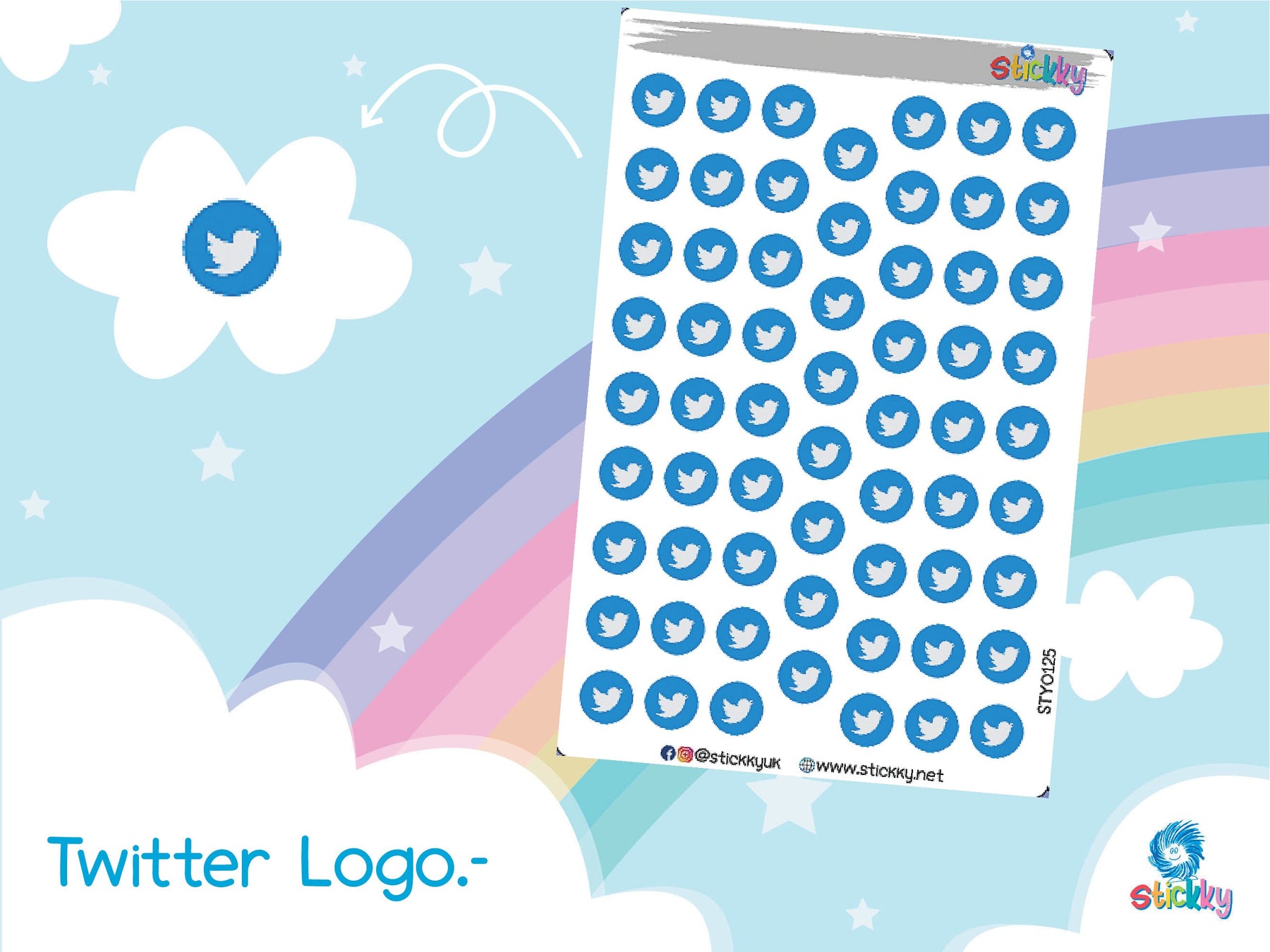 Social Media Twitter Logo Stickers Sheet.-