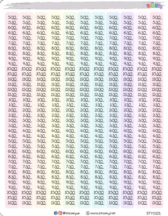 Time strip 1/2 hour Vertical Functional Stickers Sheet.-