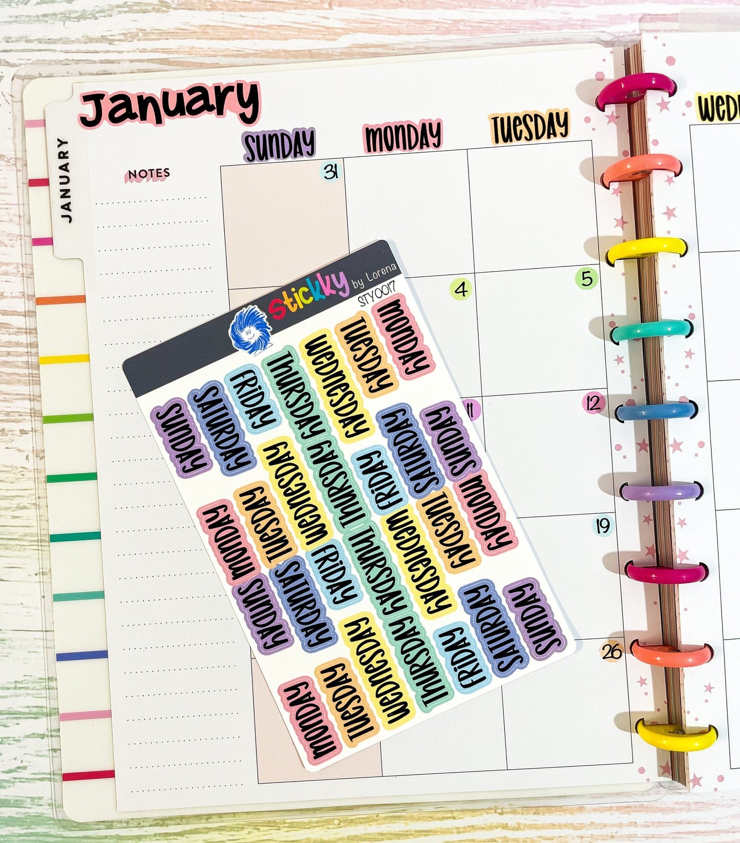 Days of the Week Script Planner Stickers Sheet