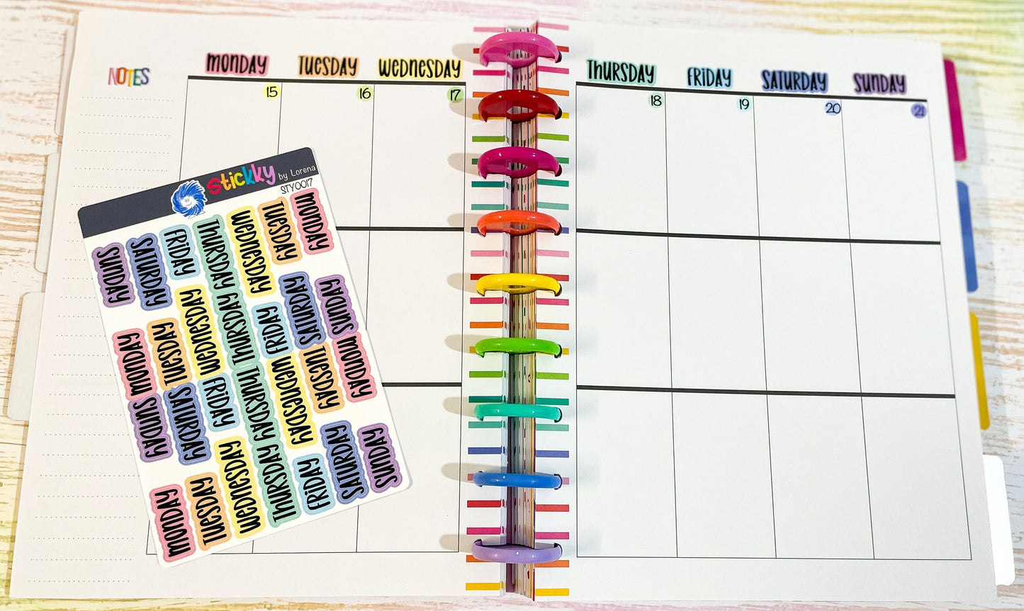 Days of the Week Script Planner Stickers Sheet