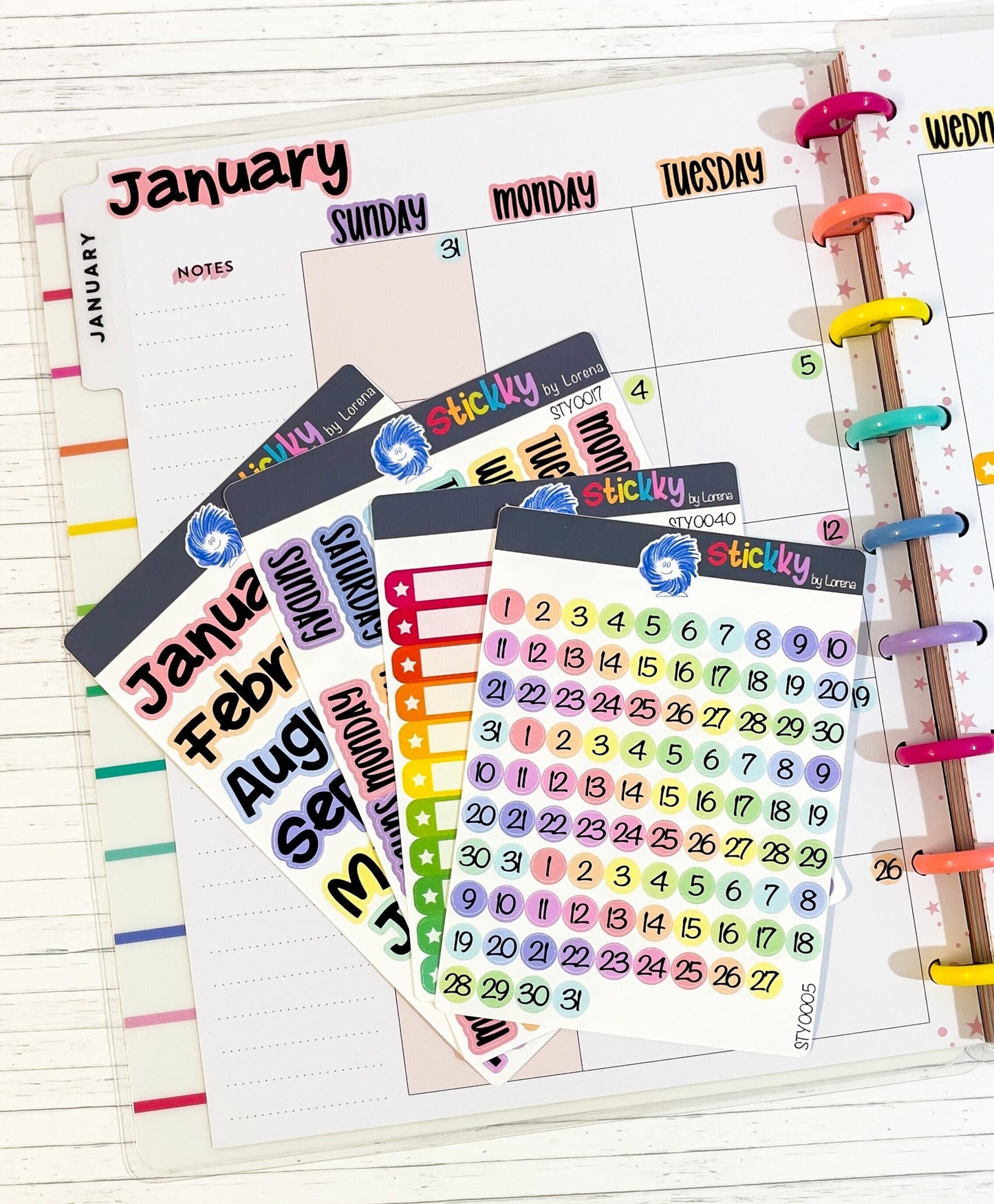 Days of the Week Script Planner Stickers Sheet