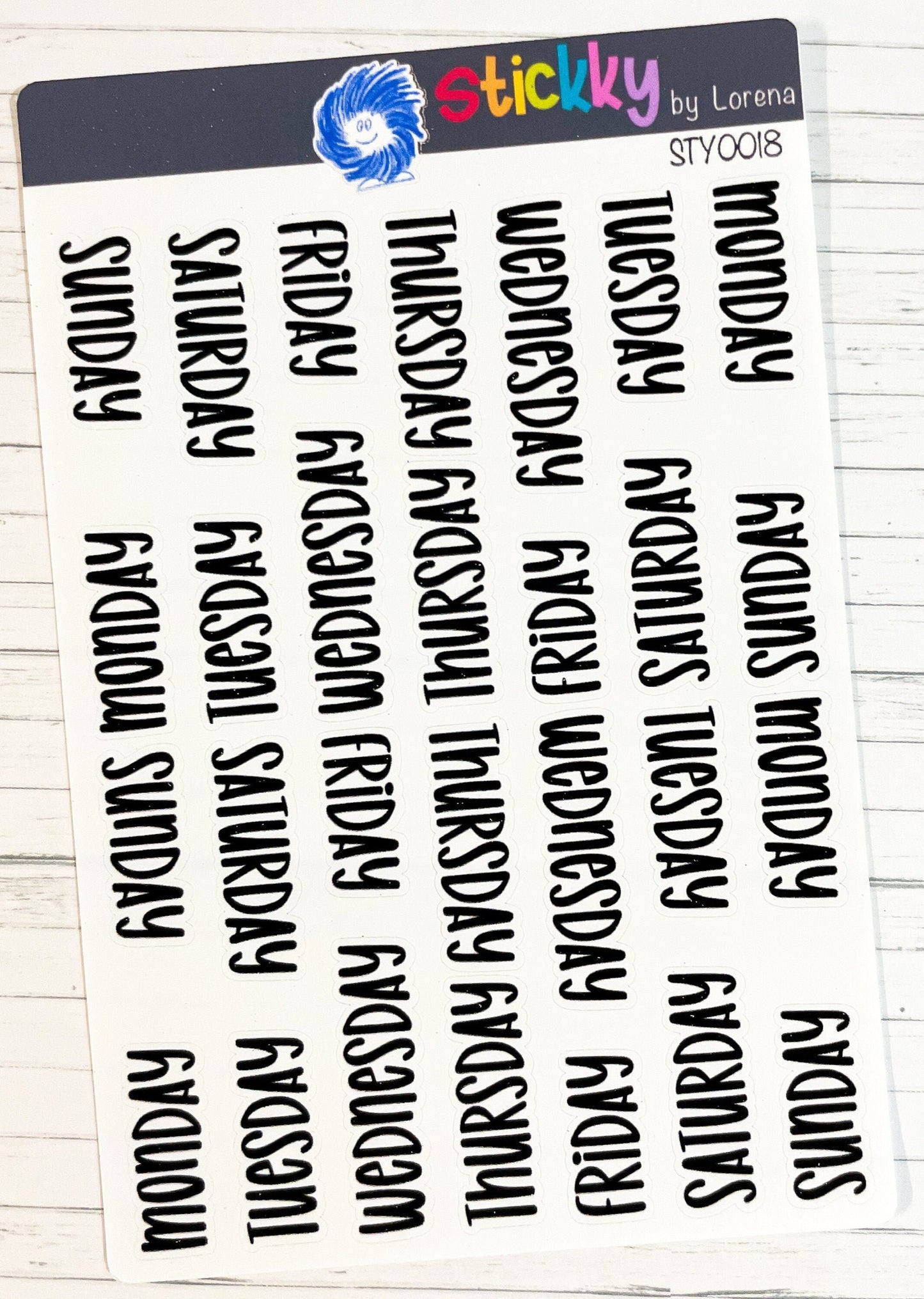 Days of the Week Script Planner Stickers Sheet