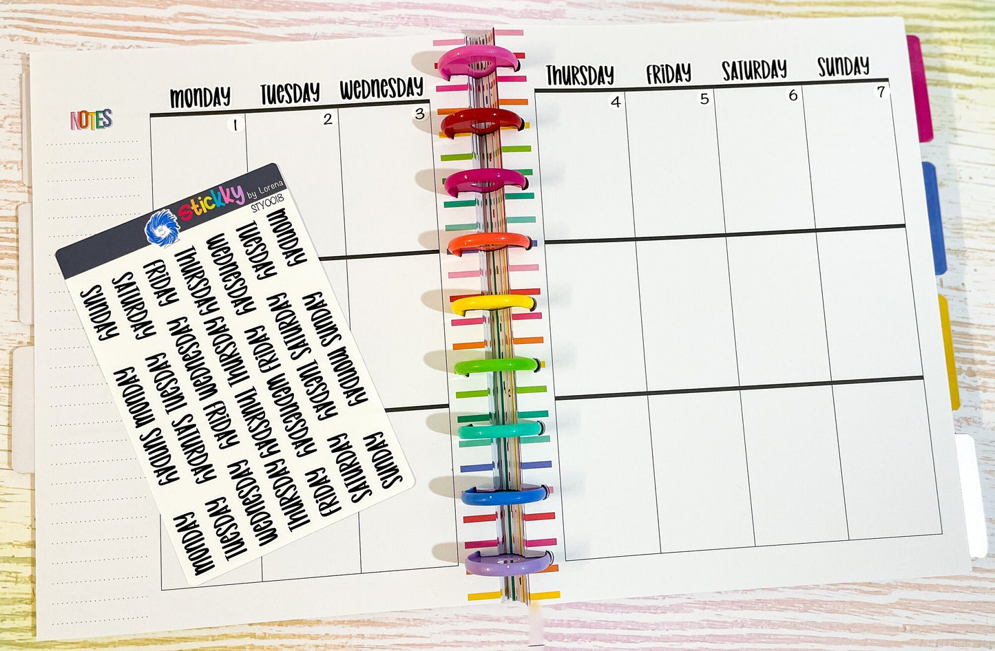 Days of the Week Script Planner Stickers Sheet