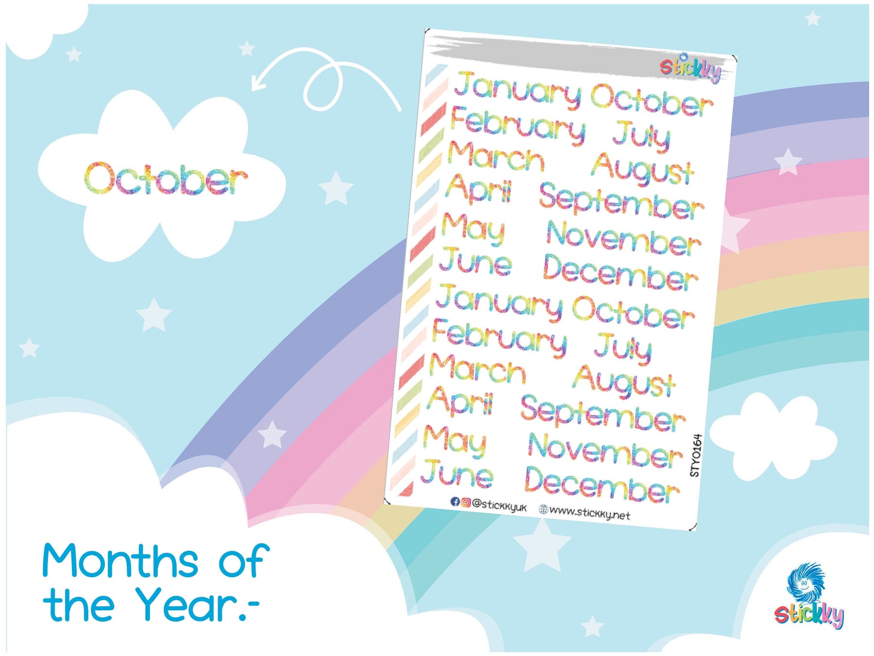 Hobo Techo Original Months of the Year at Glance Script Planner Stickers Sheet.-