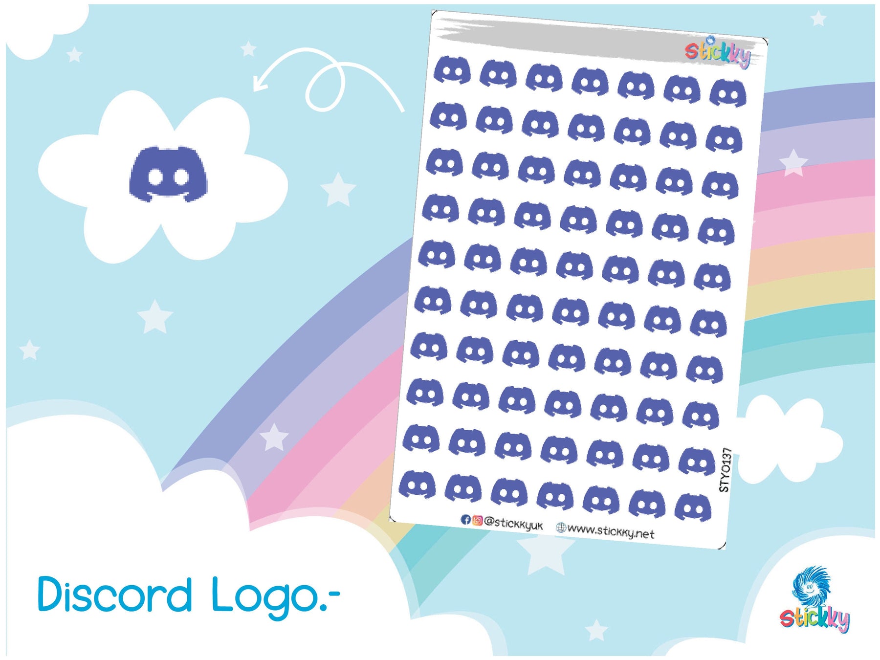 Social Media Discord Logo Stickers Sheet.-