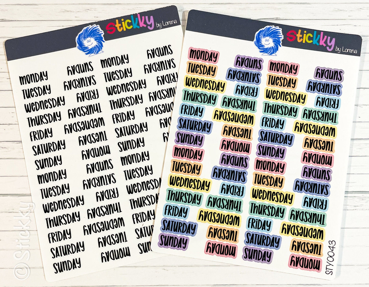 Days of the Week Script Planner Stickers Sheet
