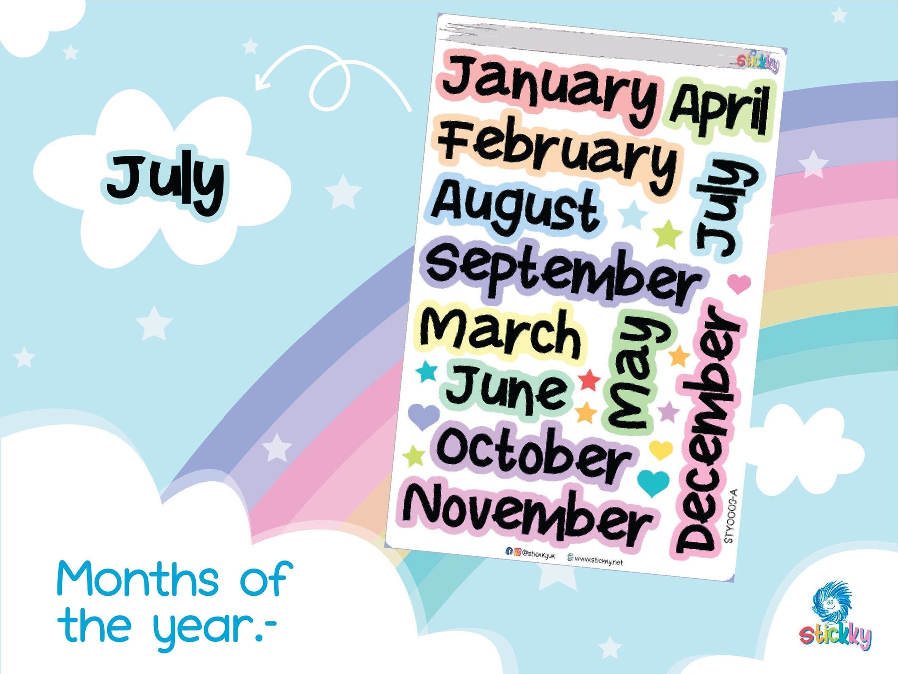 Months of the Year Script Planner Stickers Sheet