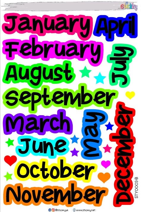 Months of the Year Script Planner Stickers Sheet