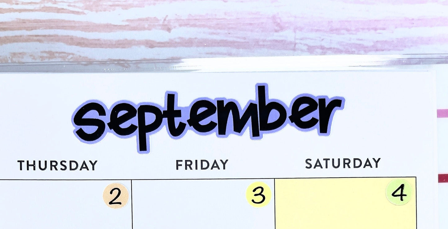 Months of the Year Script Planner Stickers Sheet