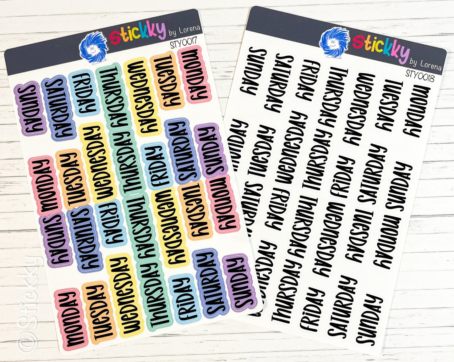 Days of the Week Script Planner Stickers Sheet