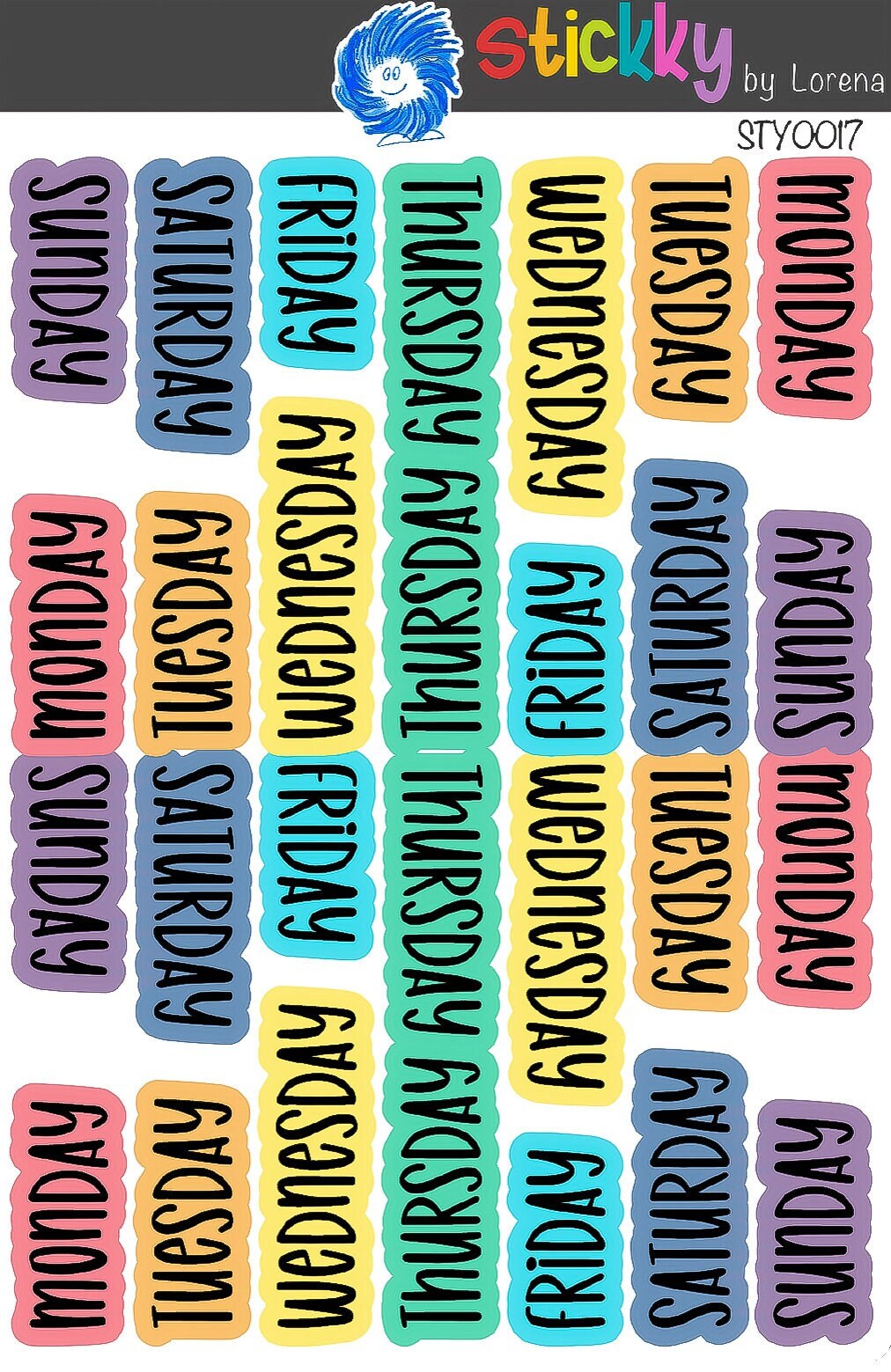 Days of the Week Script Planner Stickers Sheet