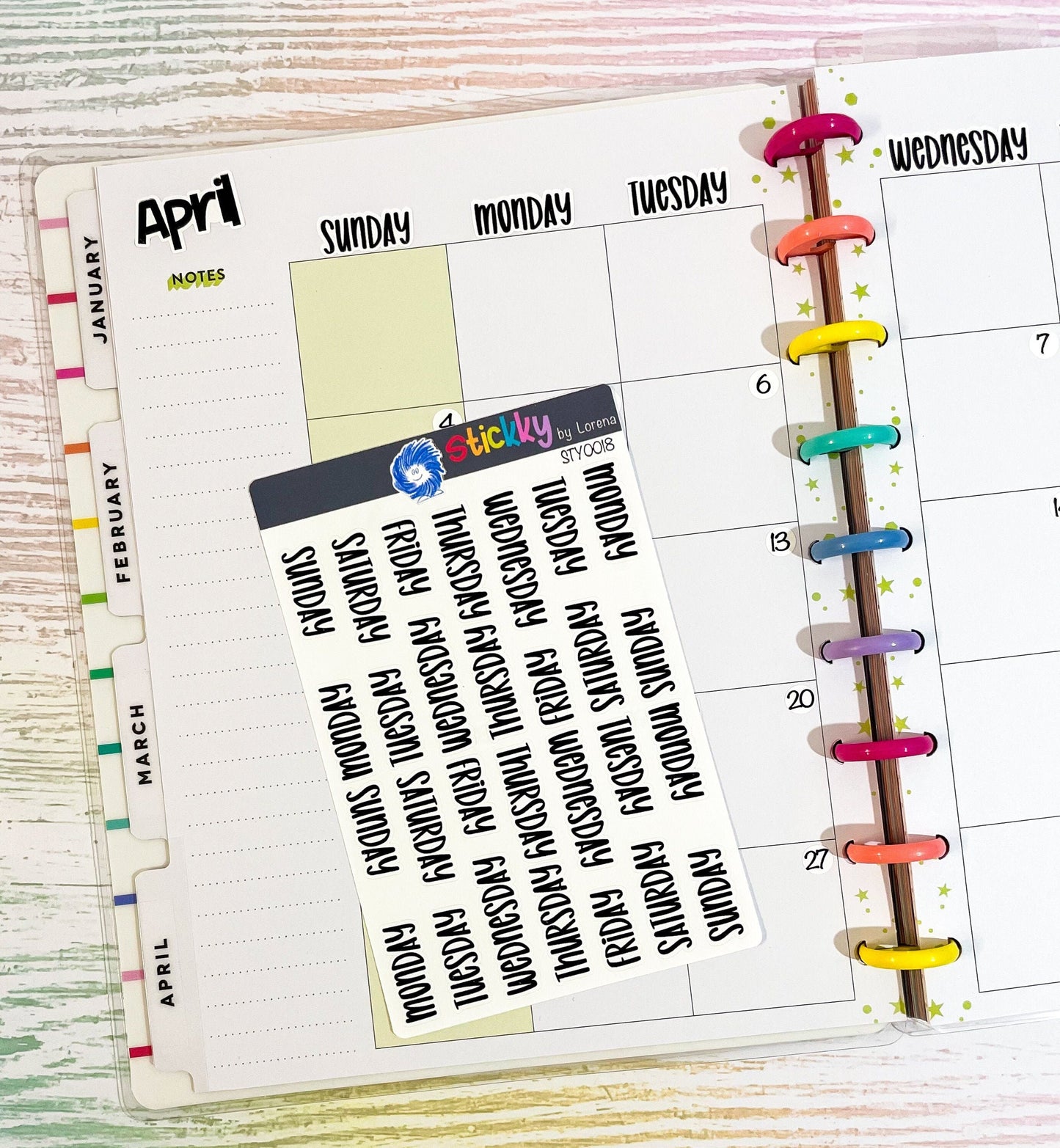 Days of the Week Script Planner Stickers Sheet