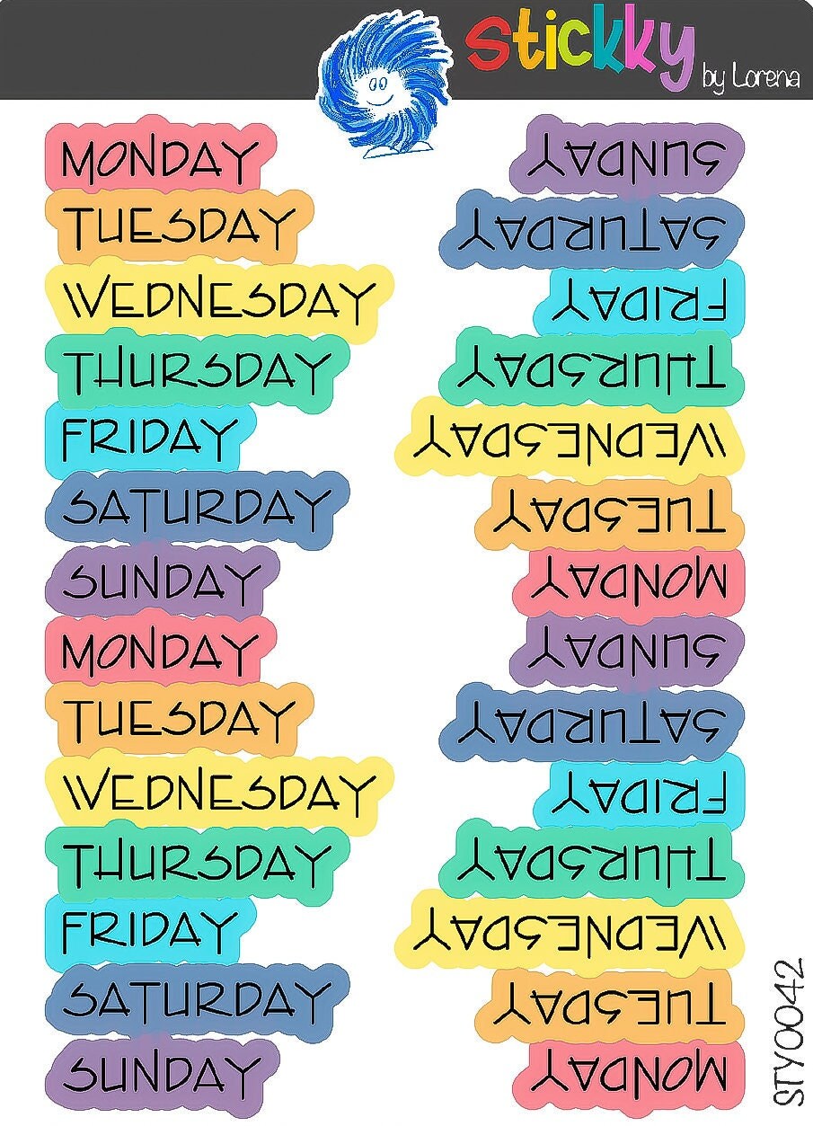 Days of the Week Script Planner Stickers Sheet