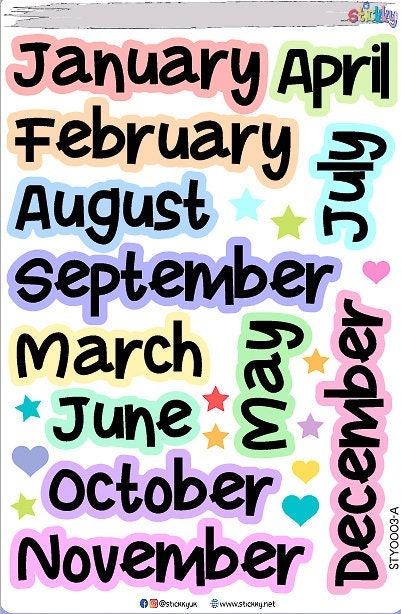 Months of the Year Script Planner Stickers Sheet
