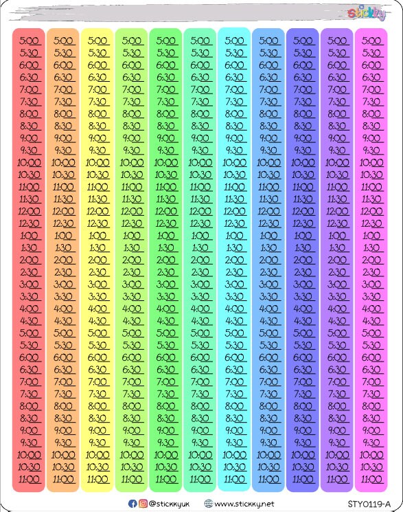 Time strip 1/2 hour Vertical Functional Stickers Sheet.-