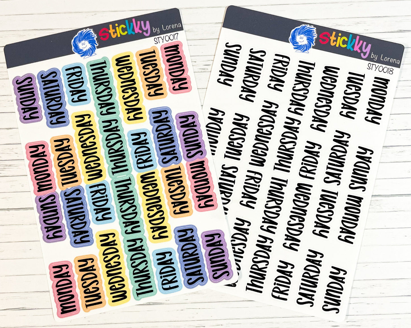 Days of the Week Script Classic Happy Planner Stickers Sheet