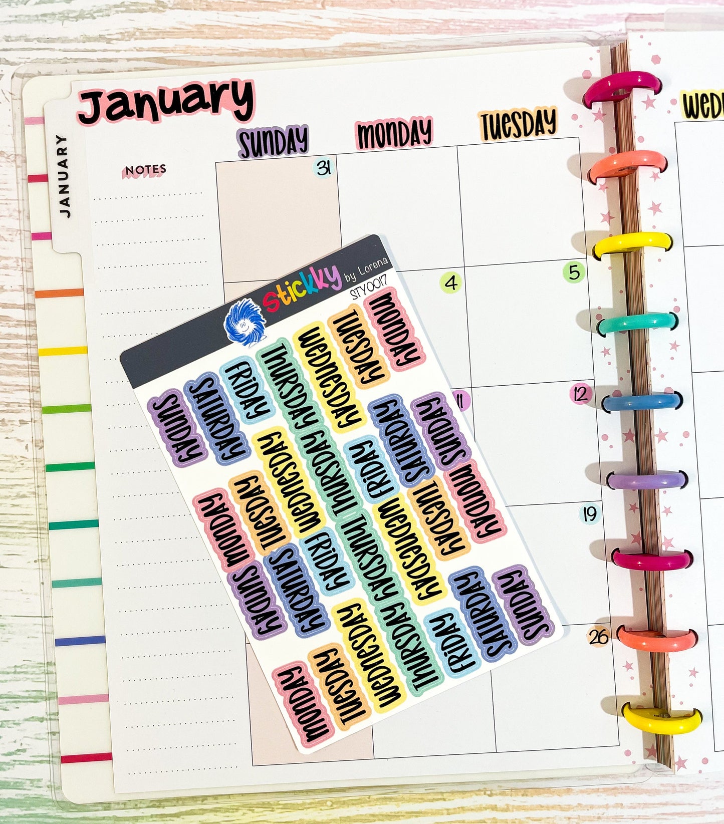 Days of the Week Script Classic Happy Planner Stickers Sheet