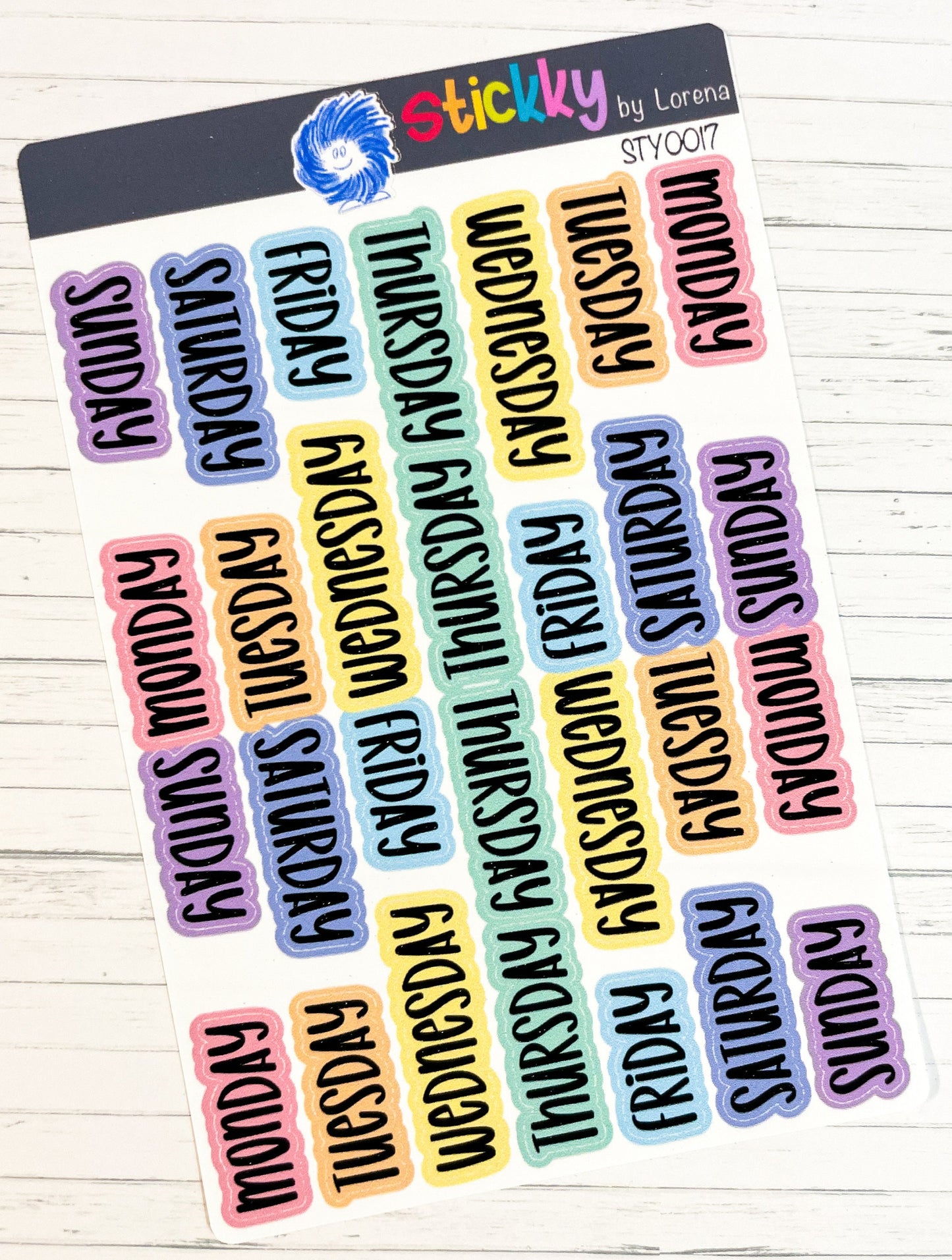 Days of the Week Script Classic Happy Planner Stickers Sheet