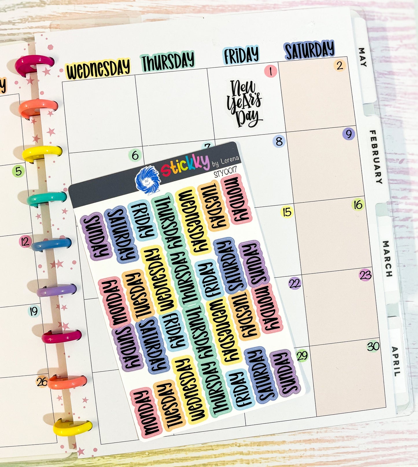 Days of the Week Script Classic Happy Planner Stickers Sheet