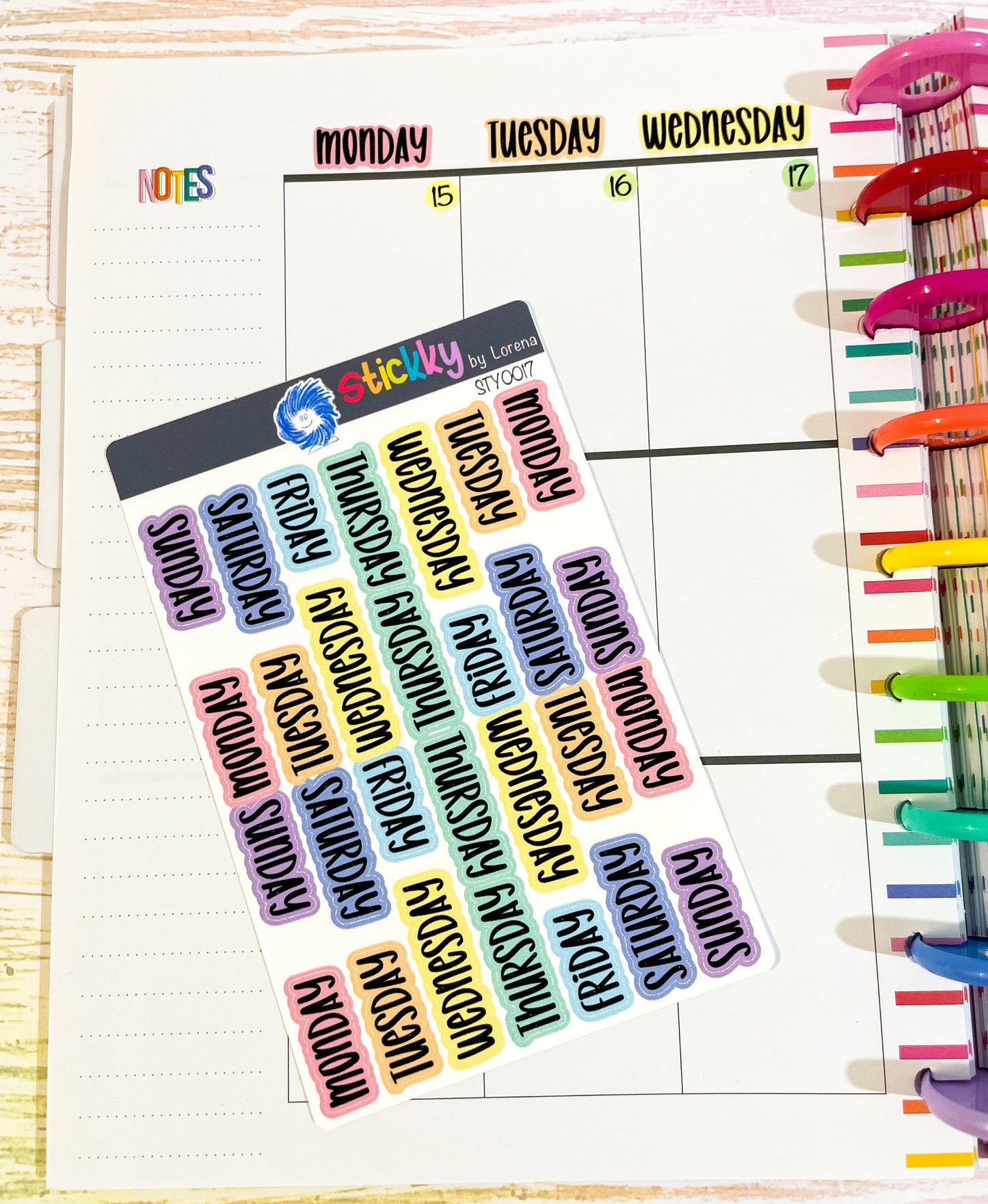 Days of the Week Script Classic Happy Planner Stickers Sheet