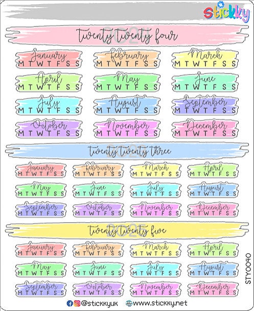 Cute 2025 Year View Hobonichi, Monthly Headers, Year At A Glance, Hobo Yearly Overlay Stickers - 2024-2025-2026 Calendar Stickers.-