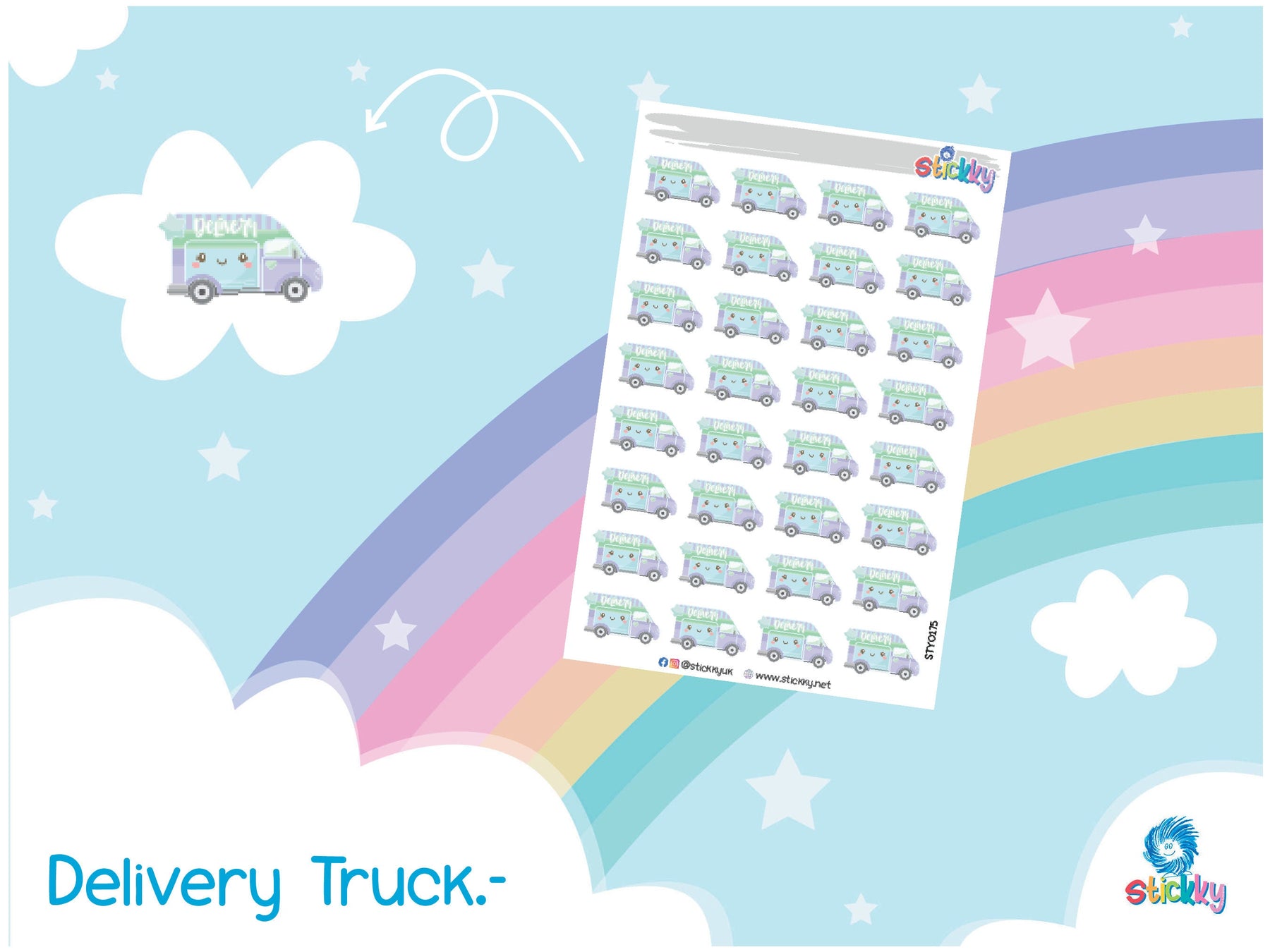 Cute Delivery Truck Stickers Sheet