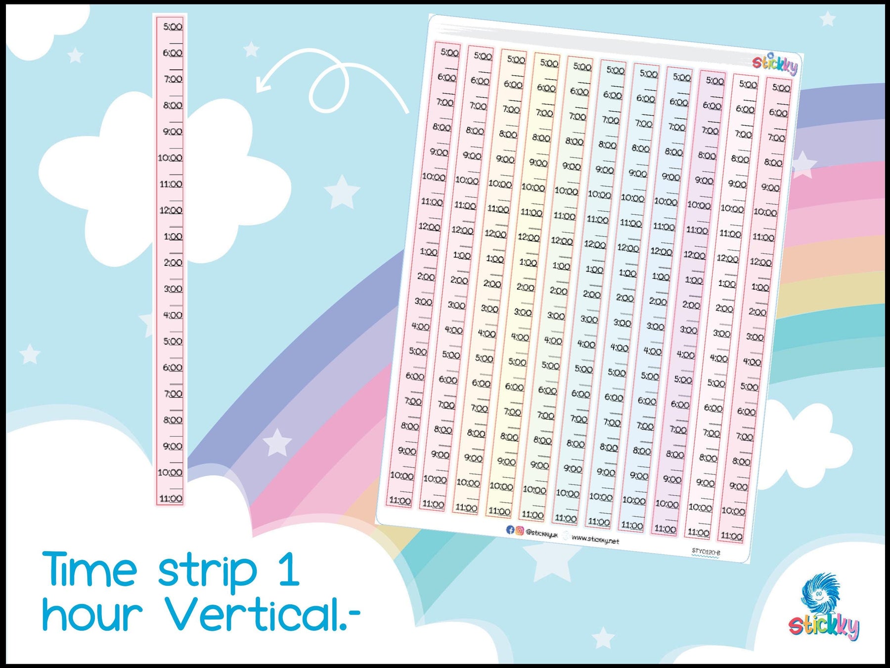 Time strip 1 hour Vertical Functional Stickers Sheet.-