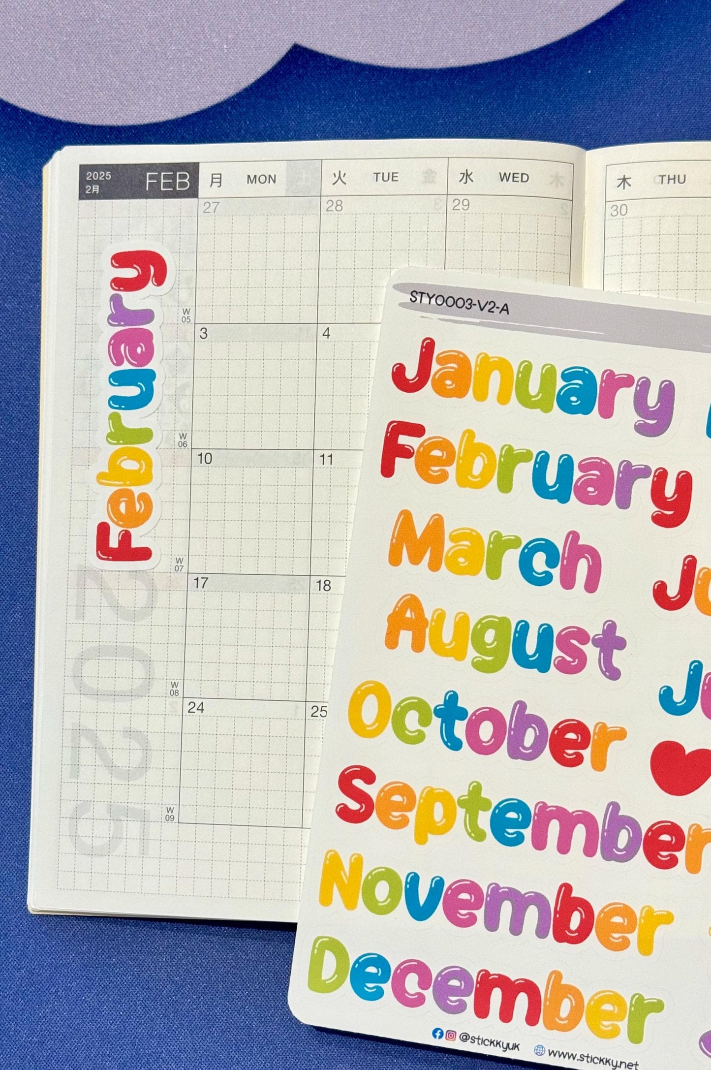 Rainbow Months of the Year Script Planner Stickers Sheet-V2-A