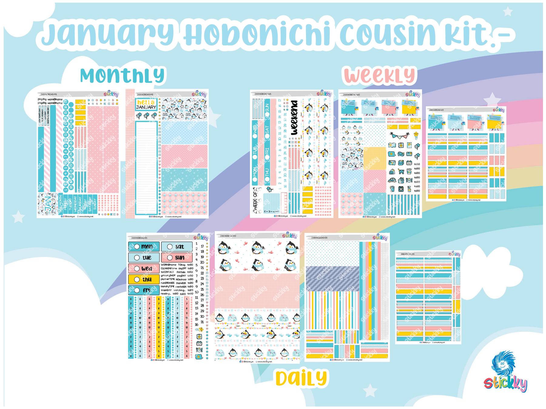 January Stickky Planner Kit - Hobonichi A5 (Cousin)✨
