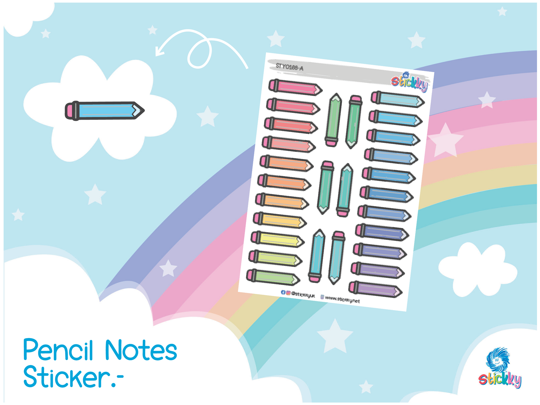 Pencil Notes Stickers Sheet.-