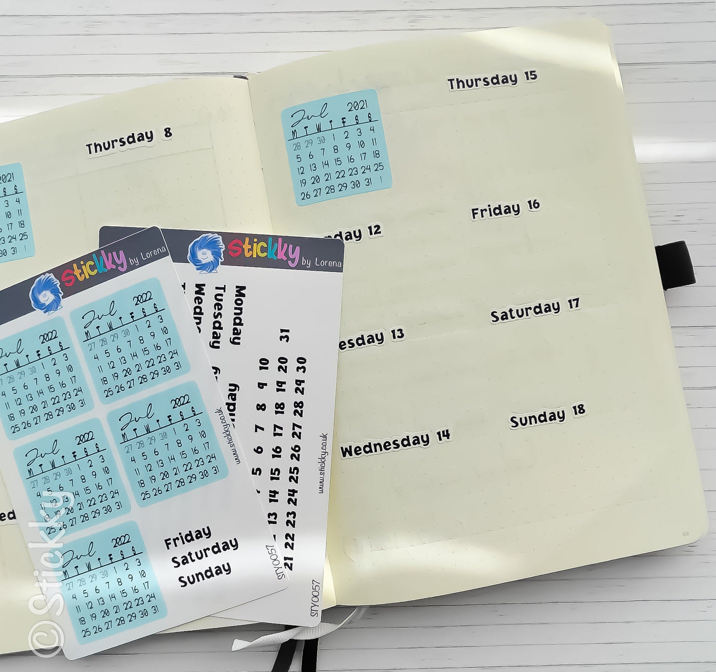 A Full Month of 7 Days of the Week Script and Numbers in B&W Stickers Sheet for Planners and Journals.-