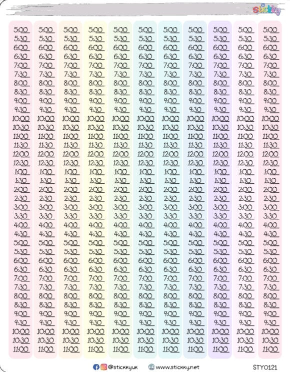Time strip 1/2 hour Vertical Functional Stickers Sheet.-