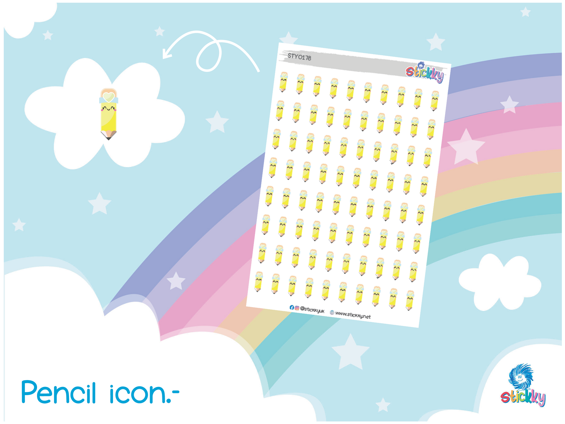 Pencil Icon Kawaii Planner Stickers