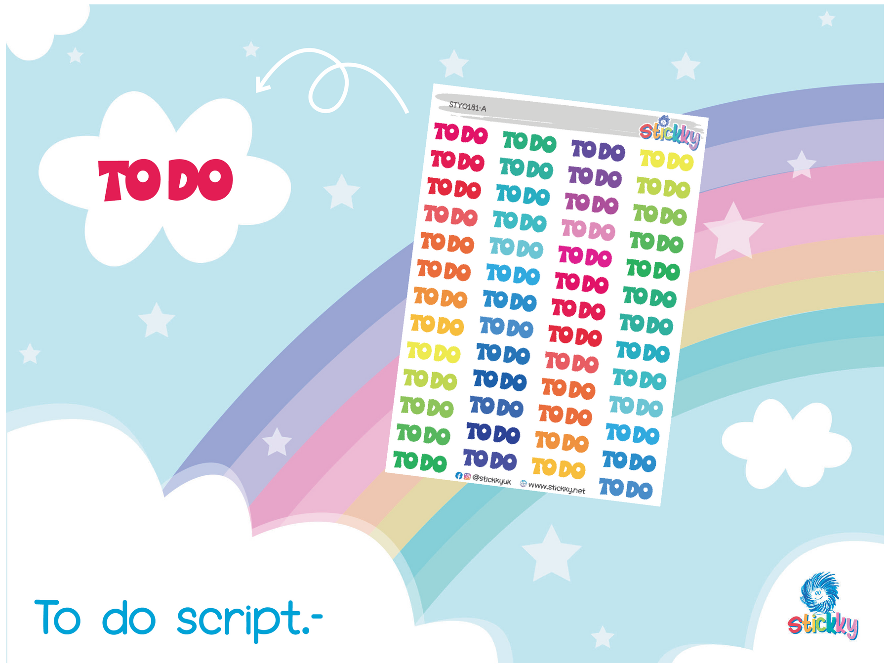 To Do Script — Rainbow Kawaii Planner Stickers | Stickky