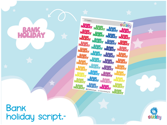 Bank Holiday Script — Rainbow Kawaii Planner Stickers | Stickky