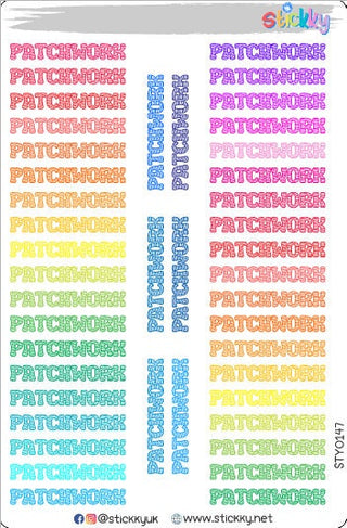 Cute Patchwork Script Planner Stickers Sheet
