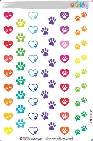 Cute Paw Prints Stickers Sheet.-