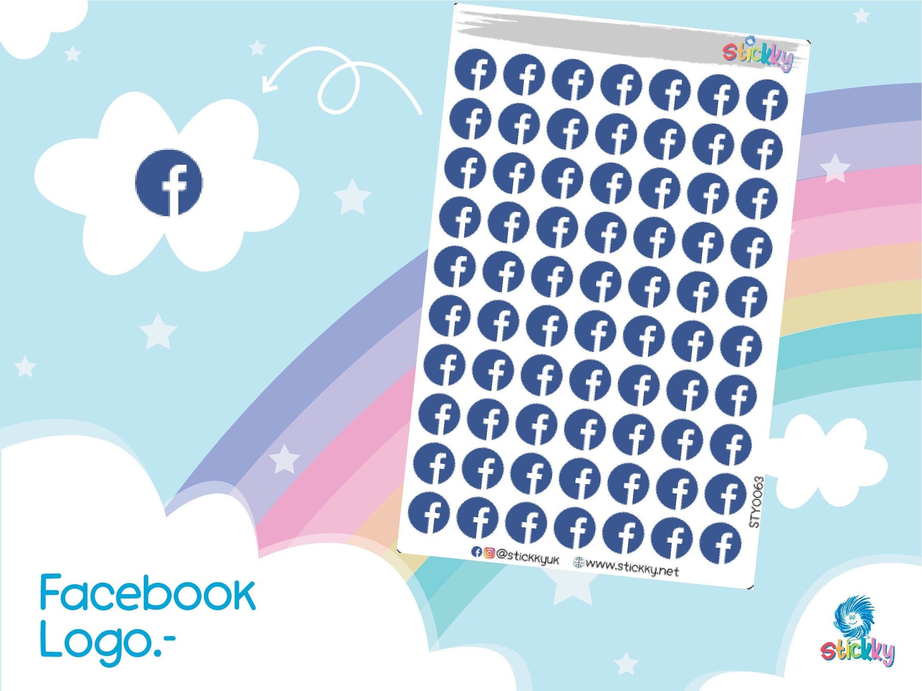 Social Media Facebook Logo Stickers Sheet.-