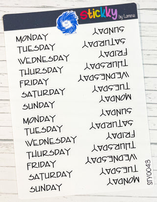 Days of the Week Script Planner Stickers Sheet