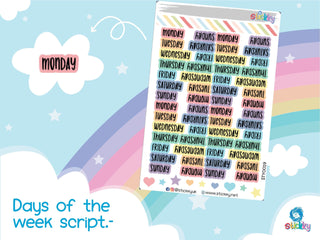 Days of the Week Script Planner Stickers Sheet