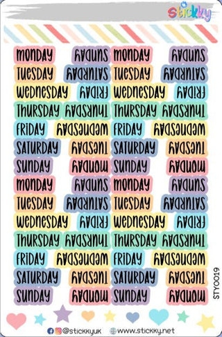 Days of the Week Script Planner Stickers Sheet