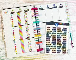 Days of the Week Script Planner Stickers Sheet