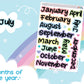 Months of the Year Script Planner Stickers Sheet