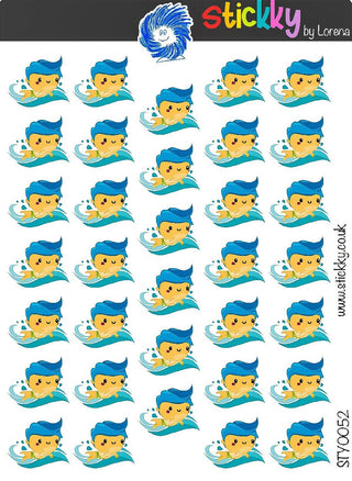 Swimming Boy Stickers Sheet