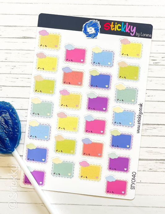 Cute Small Rainbow Cloud Boxes Stickers Sheet